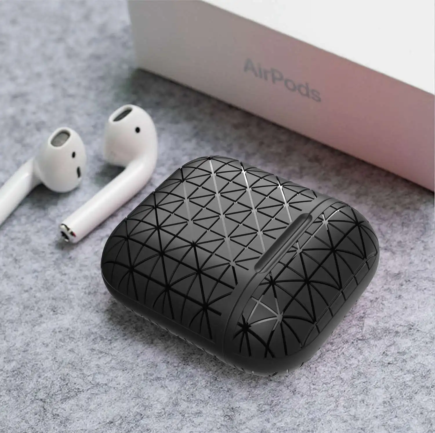 Роскошный силиконовый чехол для AirPods, чехол с ромбовидным узором, защита корпуса с крюком, беспроводной чехол для наушников Air Pods 2 fundas - Цвет: Черный