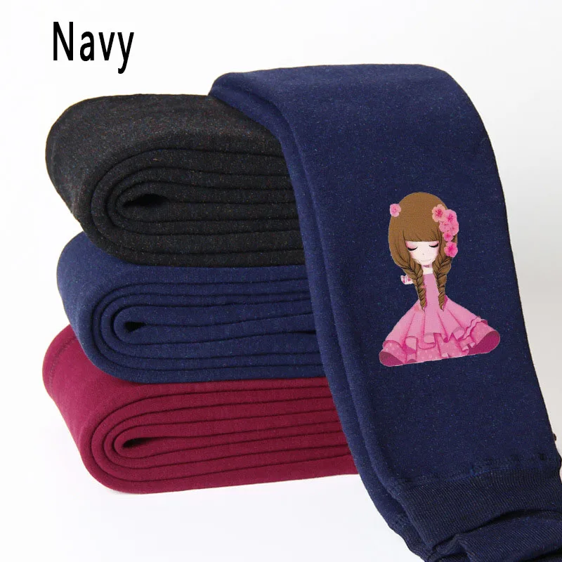 Г. Модные зимние леггинсы для девочек утолщенные высококачественные бархатные облегающие брюки для девочек, теплые леггинсы с цветочным рисунком, брюки принцессы - Цвет: navy 3