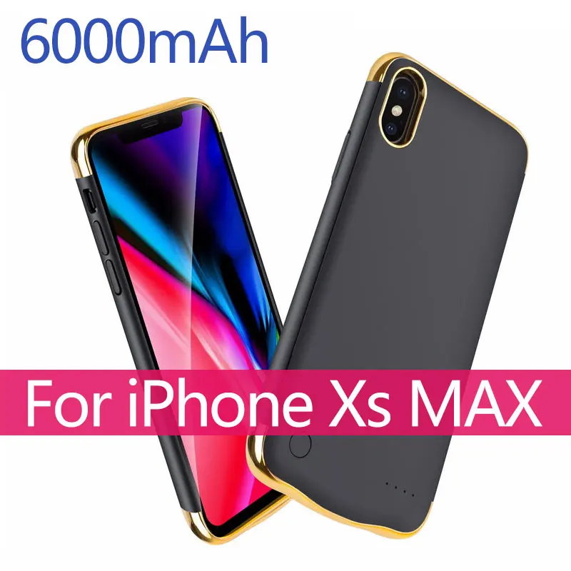 5500 мАч чехол для внешнего зарядного устройства для iPhone X XS 6000 мАч чехол для зарядки аккумулятора телефона для iPhone XR XS MAX - Цвет: XS MAX Black