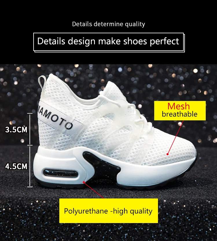 Dumoo/Женские повседневные белые кроссовки на высоком каблуке 8 см; женская обувь на платформе, визуально увеличивающая рост; zapatillas mujer