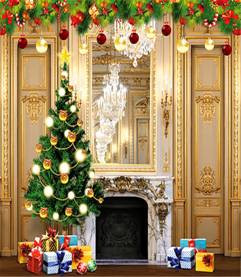 Gold Christmas Tree Photography Background Backdrop 3x5