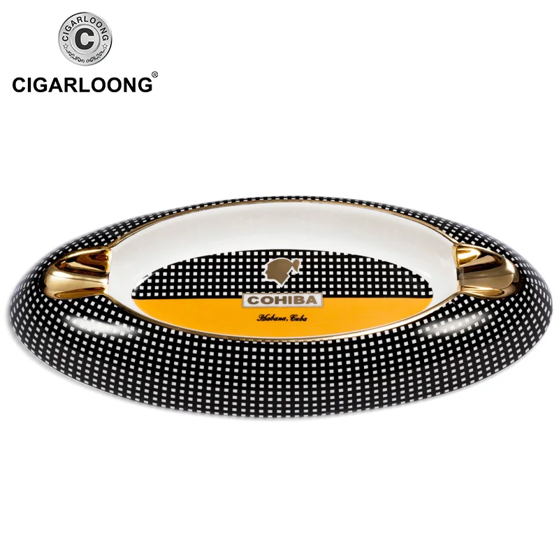 Новые COHIBA аксессуары для сигар керамическая пепельница для сигар 1 держатель Квадратная Пепельница 2 цвета сигарета Табак пепельница Подарочная коробка CLG-0395 - Цвет: B-2-black