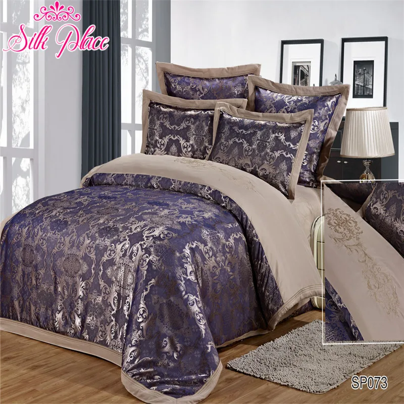 "Silk Place" Europe Size4 7pcs Bedding Sets Satin Jacquard Bed Sheet