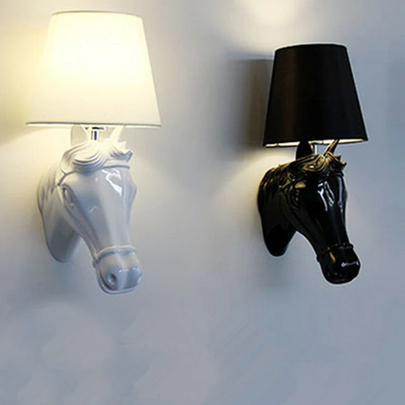 Modern-wall-lamps-Resin-gypsum-horse-head-cloth-lampshade-Creative-wall-sconce-lighting-bedroom-study-room