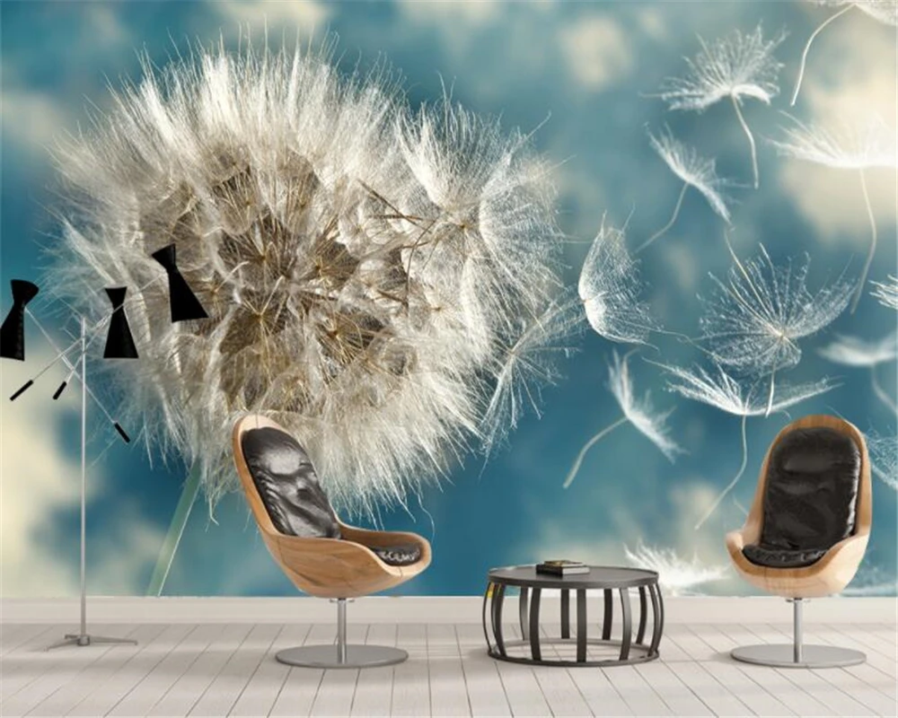 

Beibehang Customize large mural light blue pure beautiful dandelion simple TV backdrop wall wallpaper for walls 3 d papier peint