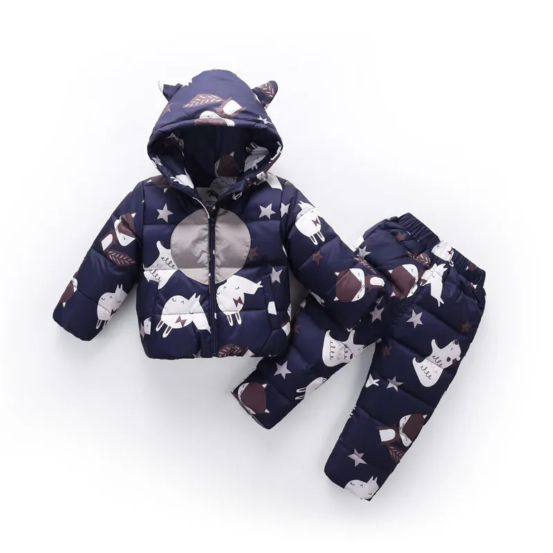 

Russian Winter Baby Boy Girl Clothing Sets Kids Down Suit Warm Children Jacket+Overalls 2 Pcs Clothing Set Kids Snow Wear