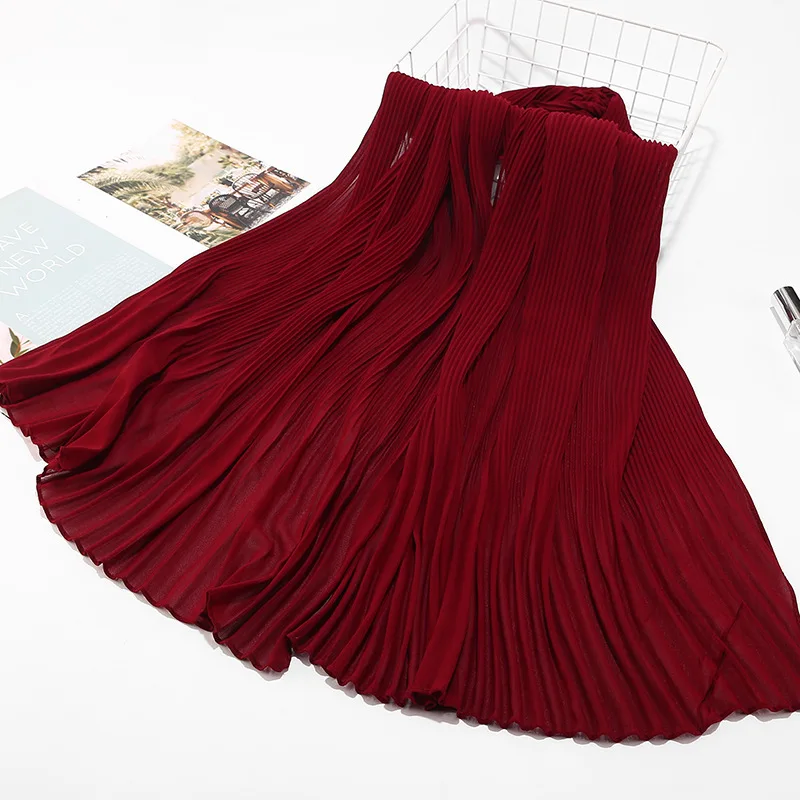

Pearl Chiffon Fold Stripe Skirt Muslim Silk Scarf Hijab Caps Turban Head Wrap Femme Turbante