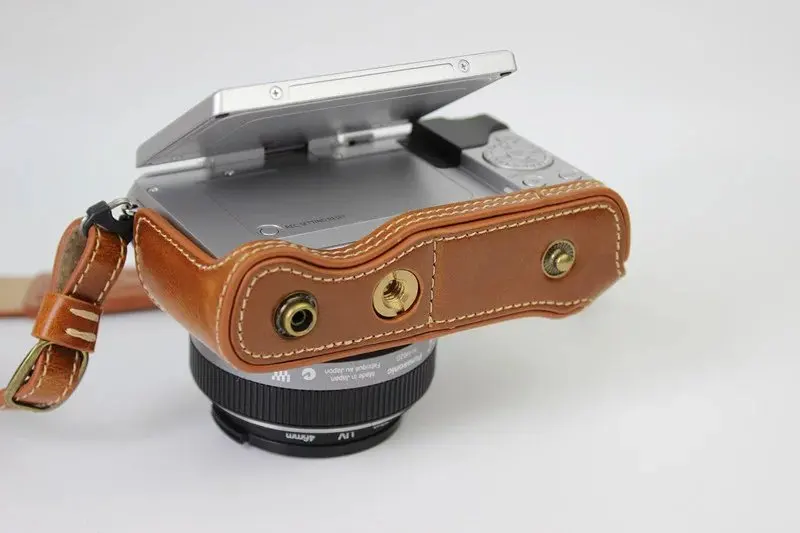 Роскошный чехол для камеры из искусственной кожи для Panasonic Lumix GF7 GF8 GF9 GF10 12-32 мм. Чехол для камеры с ремешком и открытой батареей