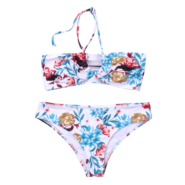 

bikini 2019 new sexy bathing suits 2 piece print swimsuit female chest U-shaped belt with split sexy bikini