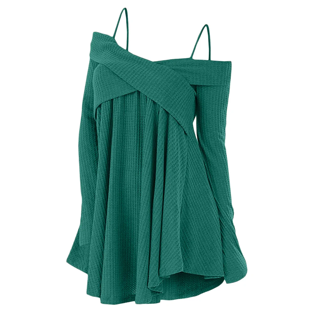 Dark Turquoise Wipalo/туника с открытыми плечами и перекрещивающимися ремешками; свитер для женщин; осенний пуловер; пикантная повседневная женская верхняя одежда; вязаный джемпер; топы; 2XL - Цвет: Dark Turquoise