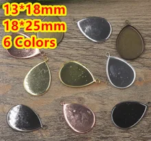 13 * 18 mm, 18 * 25 mm 100 unids bronce antiguo / plata / oro / negro de la gota en blanco colgante bandejas Bases del camafeo Cabochon para vidrio / pegatinas