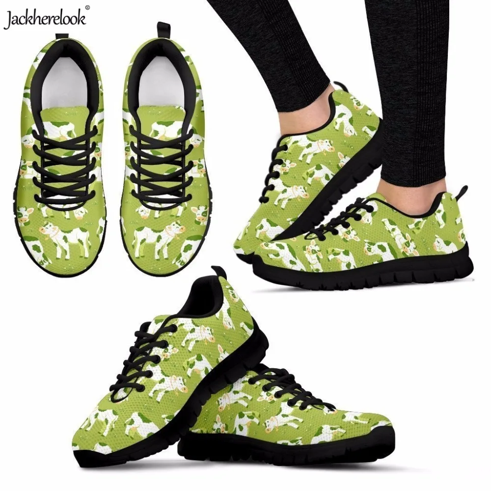 

Jackherelook Cute Smiley Cow Pattern Women Summer Lace Up Flats Shoes Light Green Female Sneakers Comfortable Outdoor Footwear