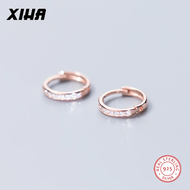 

XIHA Rose Gold Color Small Pave Crystal Huggie Hoop Earring for Women 925 Sterling Silver Earrings Hoops Earings Fashion Jewelry