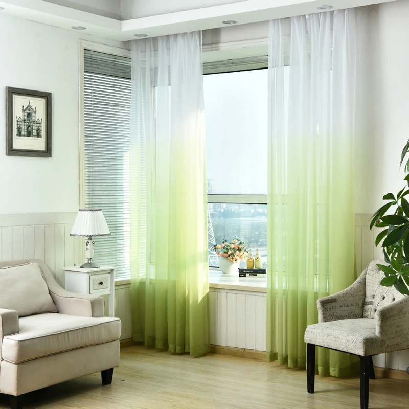 Lujo gris Cortinas para el salón verde degradado Semi-apagón Cortinas de tela para el dormitorio azul Tulle Cortinas