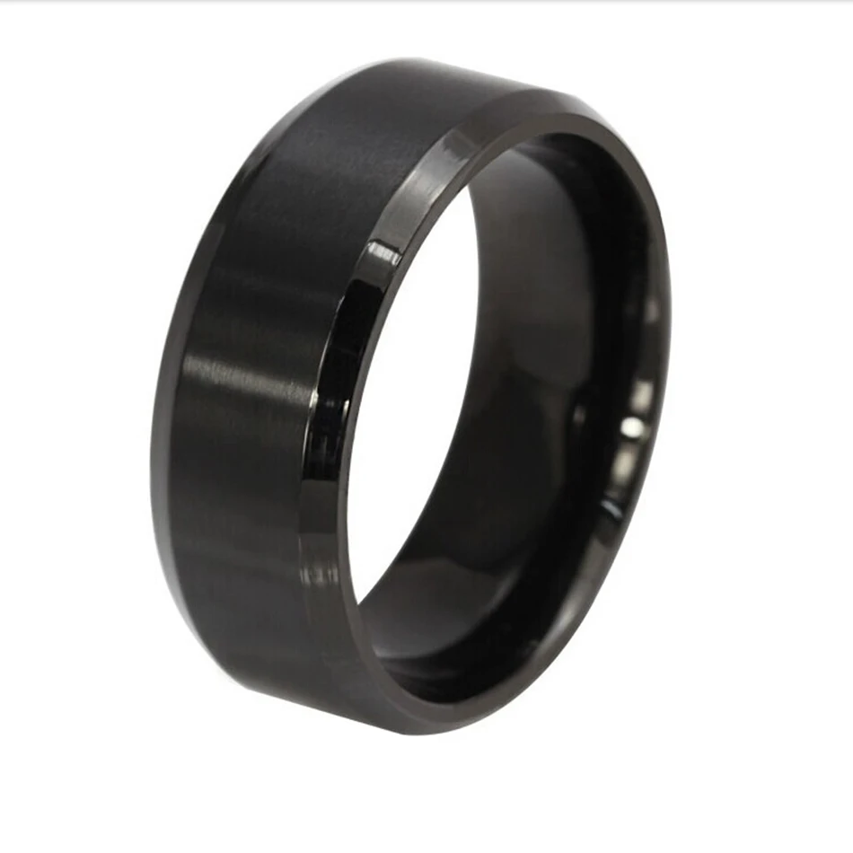 Fashion Unisex Brushed Stainless Steel Rose Gold Color Rings Black