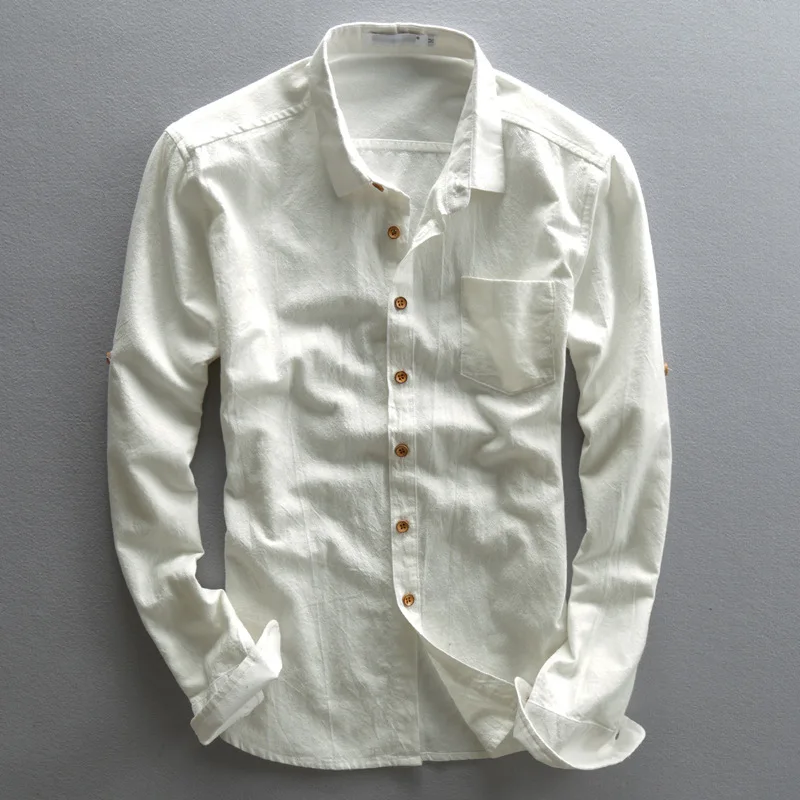 

Mens Linen Shirts Long Sleeves Slim Casual Spring Summer Cotton Shirt Men Turn-Down Collar Business Dress Shirts Male TS-189