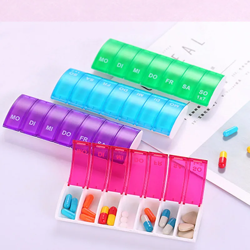 

Weekly Tablet Pill Cases 7 Days Medicine Box Holder Organizer Container Camber Travel Splitters Pastillero Health Care 4Colors