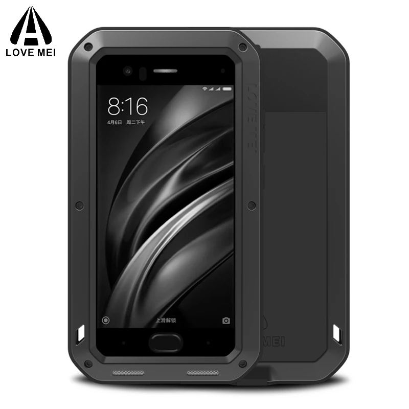 Waterproof Shockproof Aluminum Metal Phone Armor For Xiaomi Mi6 Mi 6 Case With Tempered Glass