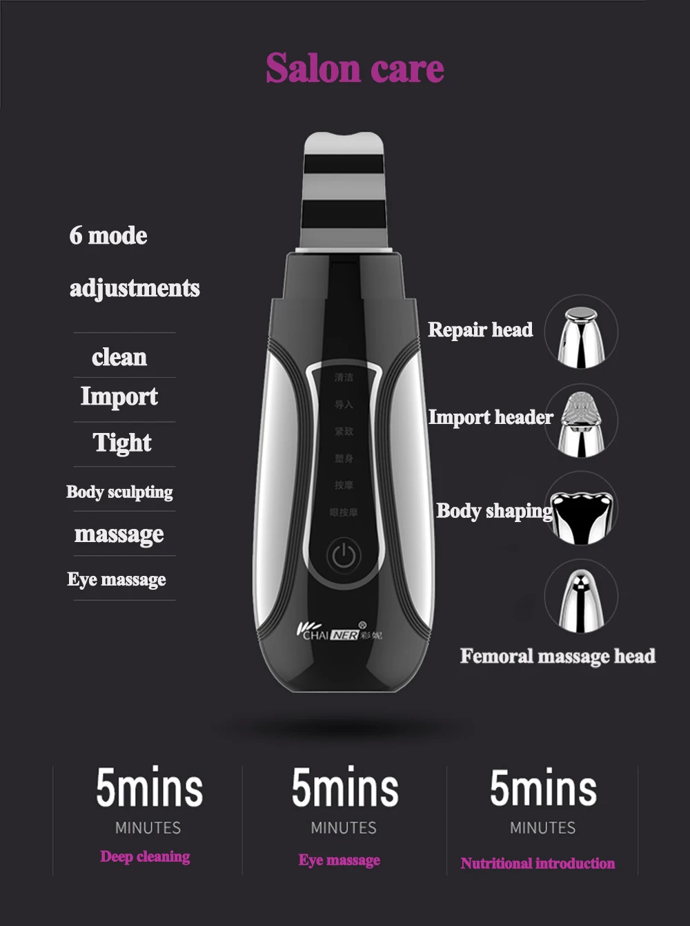 Ultra-sônico do Purificador da Pele do Íon Remoção do Cravo Máquina da Pele Galvânico Microcurrent Facial Whiting Face Lift Tonificação Spa 15 Beleza e saúde