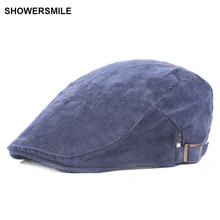 SHOWERSMILE бренд темно-синий вельветовый плоский берет Кепка весна осень Мужская британская винтажная остроконечная кепка для женщин шляпа сомбреро