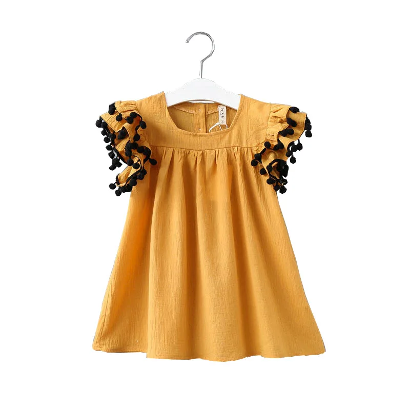Summer Kids Dresses for Girls Cute Yellow Lace Mini Dress Casual Little Girls Dresses Baby Girls