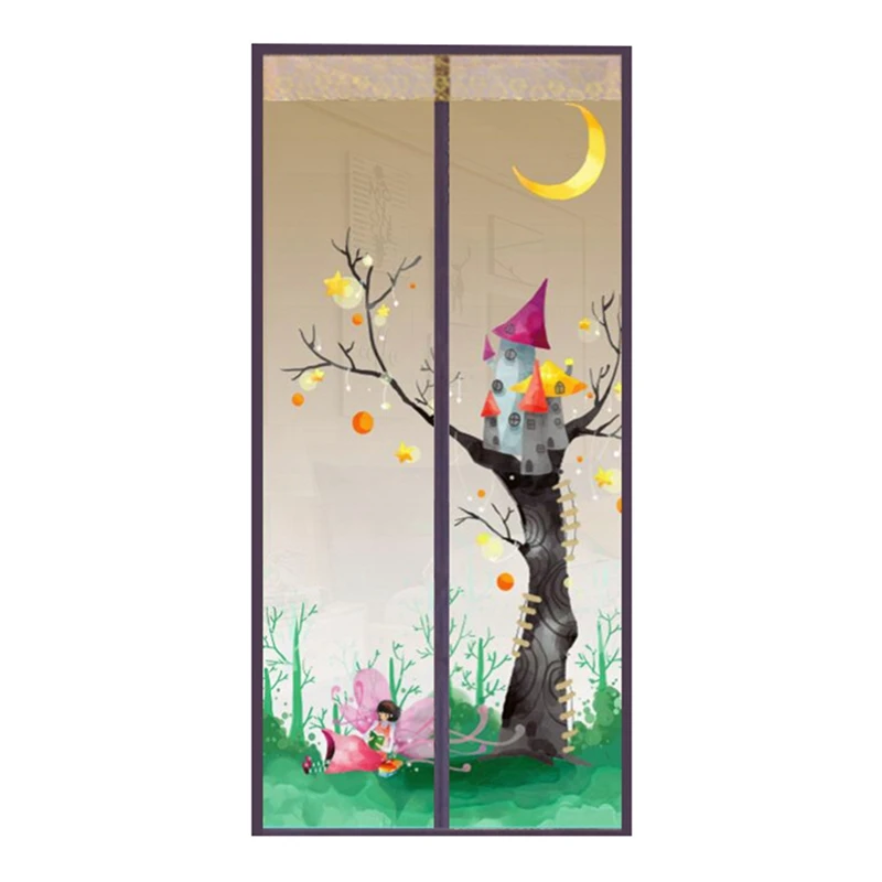 Бытовая противомоскитная дверная занавеска с магнитными полосками, прочная домашняя занавеска с квадратным цветком, Сказочная Пряжка, занавеска с защитой от насекомых - Цвет: Бежевый