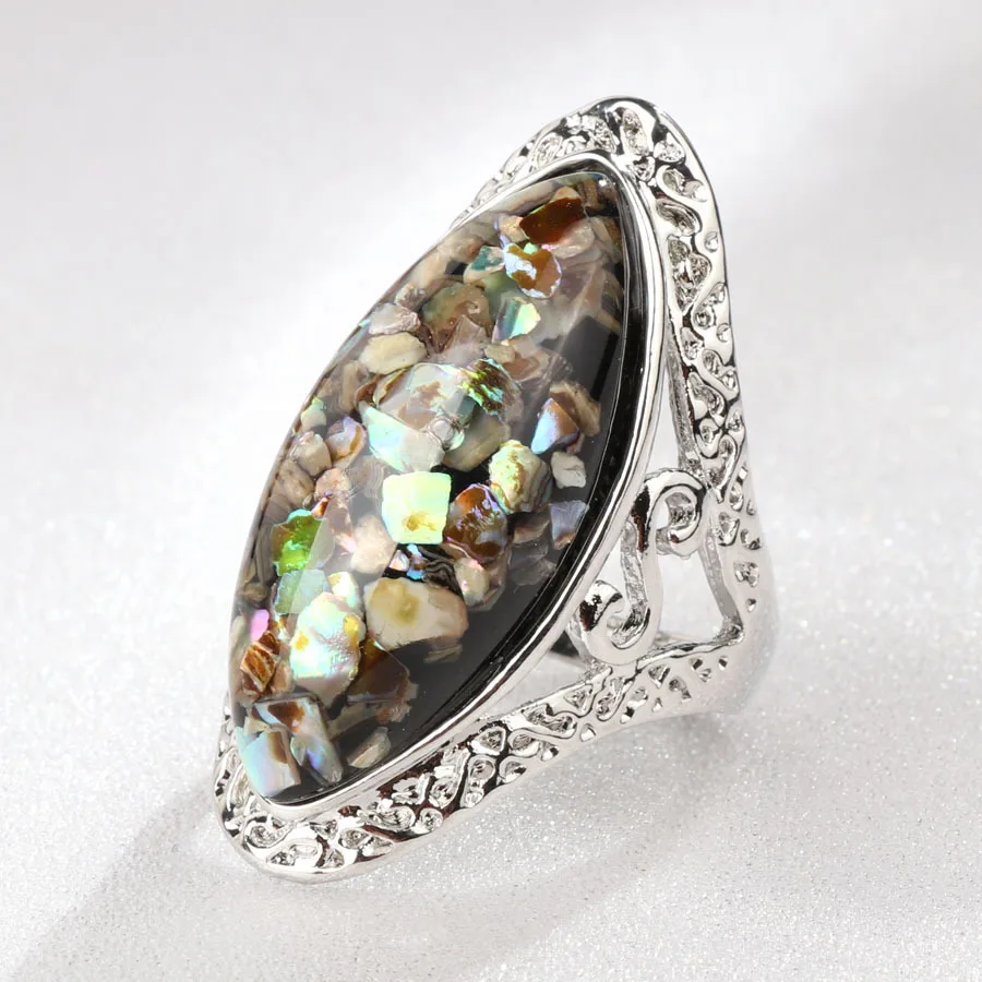 4 цвета, винтажное античное серебряное кольцо, большая овальная ракушка, кольцо для женщин, женские массивные пляжные украшения в стиле бохо, подарок
