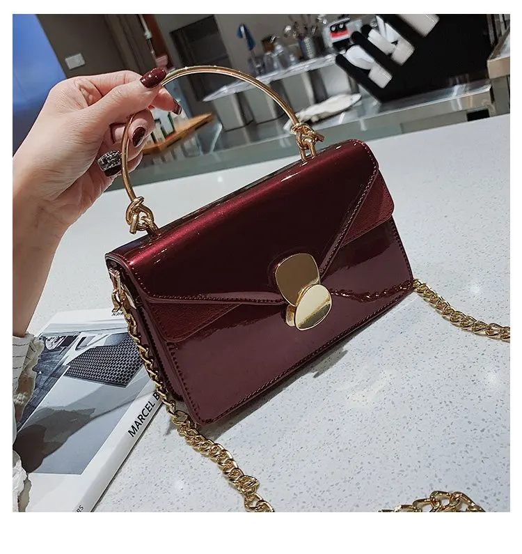 

2019 Solid Color Casual High Quality Small Flap Messenger Handbag Crossbody Bags Women Patent Leather Chain Female Shoulder Bags