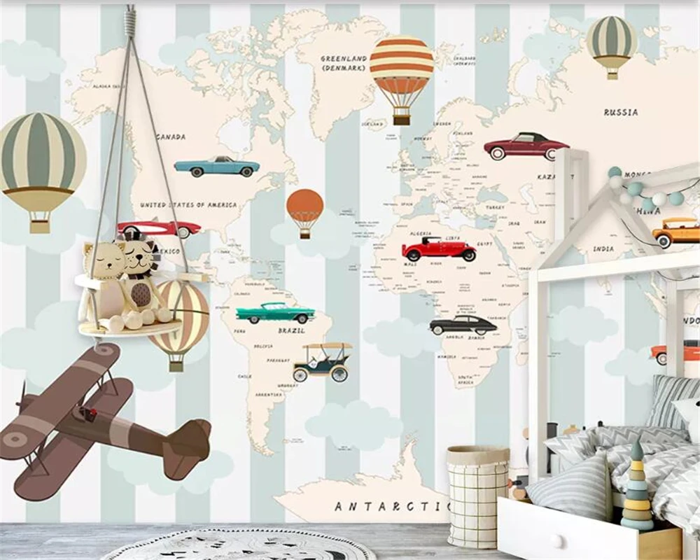 

Custom 8 photo 3d Wallpaper Airplane Sailing Animals World Map hot air balloon Children's room decoration 3d wallpaper Beibehang