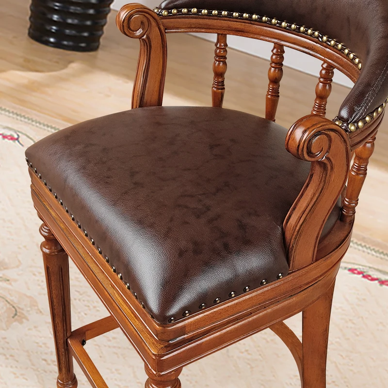 Американский стиль твердый деревянный высокий барный стул Европейский Стильный барный стул кожаный деревянный шарнир высокий барный стул