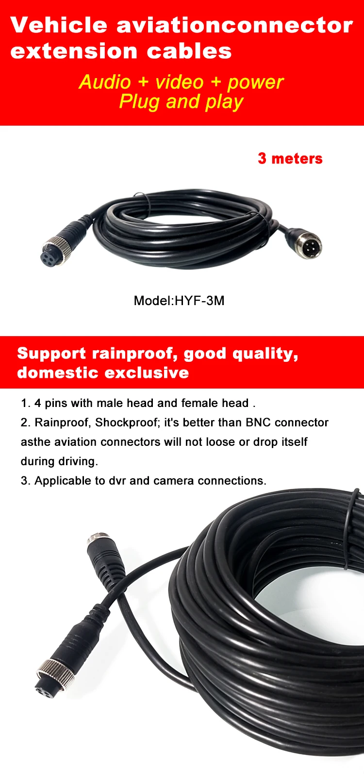 Inverte a Câmera Canaliza o Carro Dvr da Exploração o Fio Principal m da Aviação 4 do Carro da Imagem Móvel Gps Agrícola - Semi-reboque Colheitadeira Barco Mdvr 3 Que hd 4g 15 O fio principal 3 m da aviação