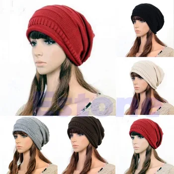 

New Winter Unisex Oversized Slouch Cap Plicate Baggy Beanie Knit Crochet Hot Hat-Y107