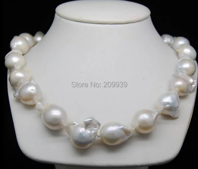 

huij 00990 Huge Natural Shape 15-18mm white Pearl Necklaces 14K Gold Clasp