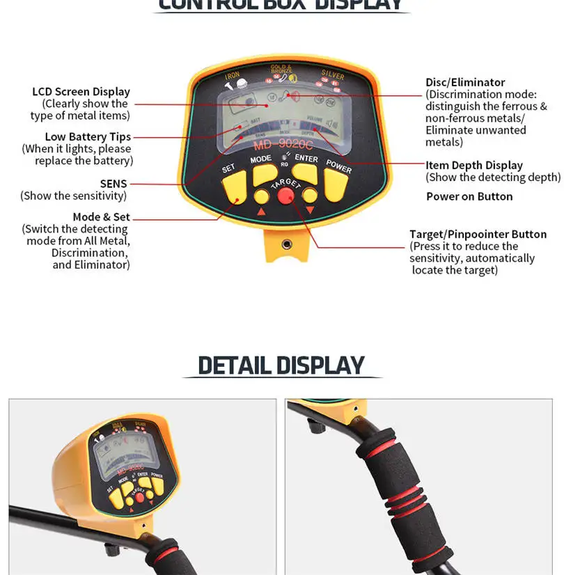 Металлоискатель Подземный MD9020C металоискатель Золото высокая пинпоинтер чувствительность и ЖК-дисплей MD-9020C подсветка Охотник за сокровищами металлоискатели детектор проводки metal-detector
