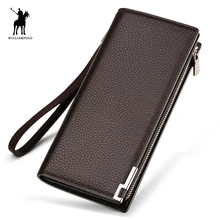 WILLIAMPOLO 2017 Fashion Long Design Genuine Cow Leather Wallet Man Metal Corner Phone Wallet Luxury Wallet Black #129