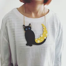 Модная Милая Черная кошка акриловое ожерелье животные темы кулон ожерелье, звезда, луна модное акриловое ожерелье женский свитер цепь