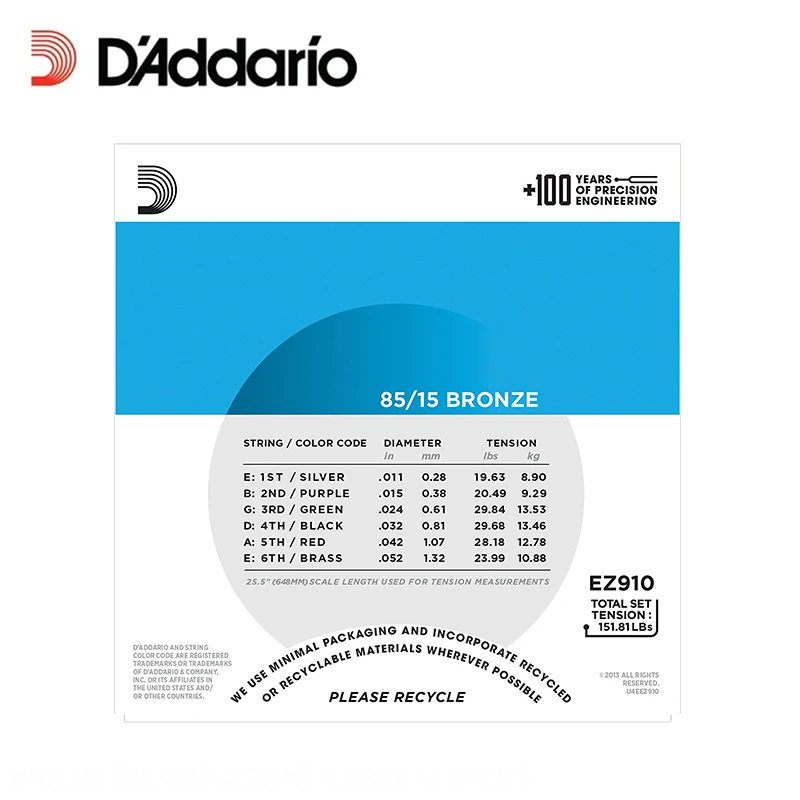 D'Addario EZ910 85/15 бронзовые световые акустические гитарные струны световой