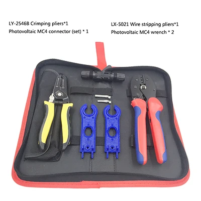 

Photovoltaic solar MC4 connector wire and cable line pressing clamp crimping pliers wire stripping plier tool kit tools suit set