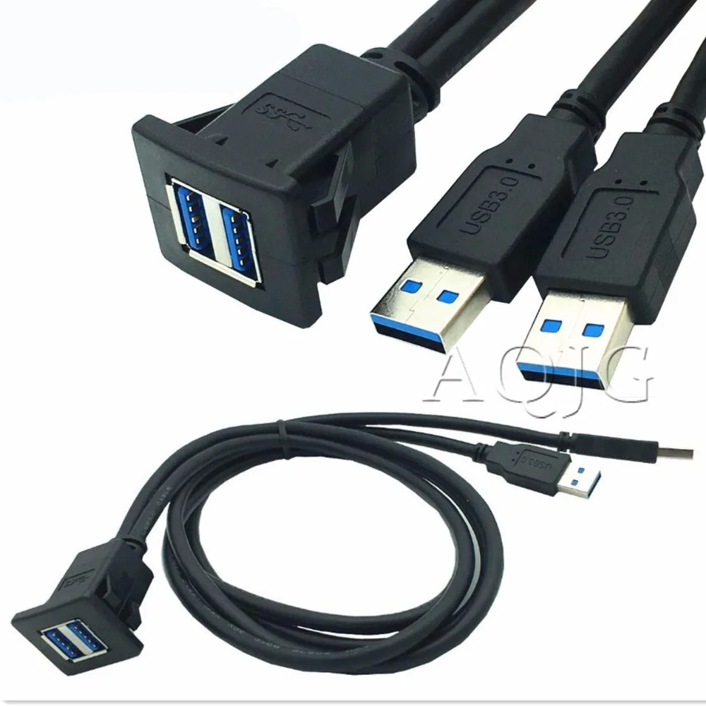

1M/2M Socket Cable USB 3.0 Auto Car Flush Mount Male to Female Extension Cord Dashboard Panel Square Audio Line for Motorcycle