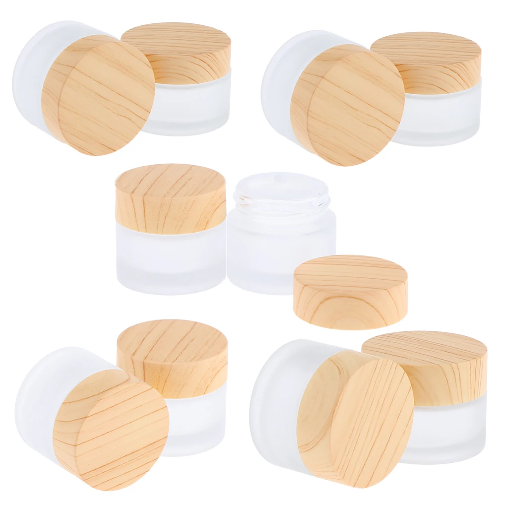 Pack of 10 Round Frosted Glass Jars, with Inner Liners & Lids ( 5 Sizes, 2 Per Size)