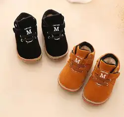Детские PU кожаные зимние ботинки из хлопка первые ходоки жесткий подошве одежда для малышей кроссовки спортивная детская обувь для
