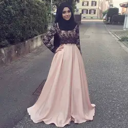 Скромные мусульманские Вечерние платья Исламская Абая с черными вечерние кружевные платья торжественное вечернее платье Дубай Кафтан