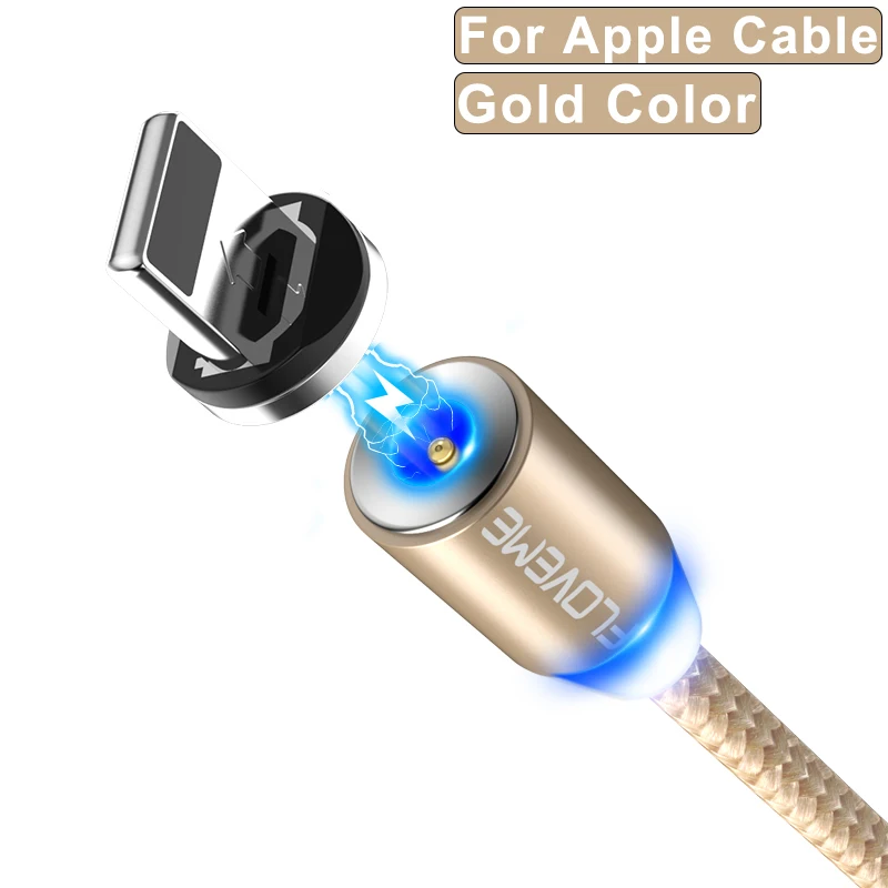 FLOVEME магнитная зарядка Магнитный кабель для iPhone X samsung освещения зарядки Нейлон Плетеный Micro Тип usb C магнитное зарядное устройство кабель магнитная зарядка зарядка для айфона шнур для зарядки телефона - Цвет: For Apple Gold