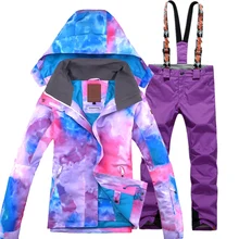 Высокое качество 10K лыжный костюм жилет для катания на лыжах куртка+ лыжные брюки одежда ветрозащитная Водонепроницаемая женская зимняя теплая куртка
