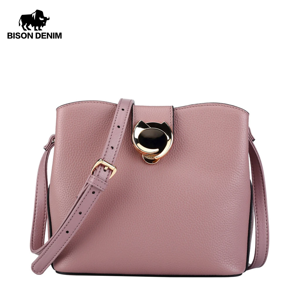 

BISON DENIM Genuine Leather Bags for Women Bucket Designer Shoulder Bag Cossbody Bags women's over-the-shoulder bags N1364