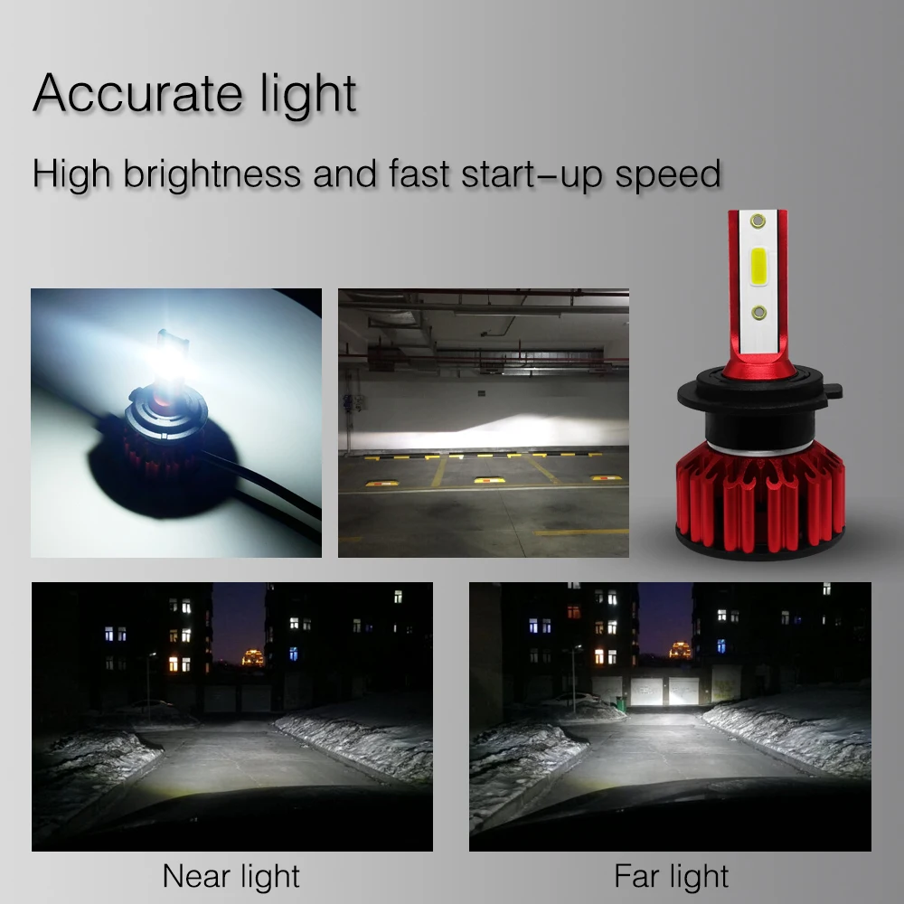 2PCS NEW Q6 Fanless Style Car LED Headlight Bulbs H7 COB 50W White 6000K Light CSP LEDs Auto Headlamp Far and Near Light