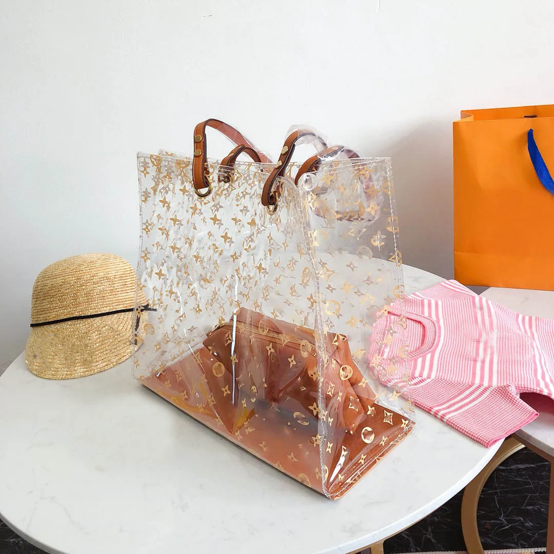 

2019 Women Transparent Hand Bags Shoulder Bag Female Designer Handbag Fashion Holiday Bags Large Summer Tote Bag Beach Bag