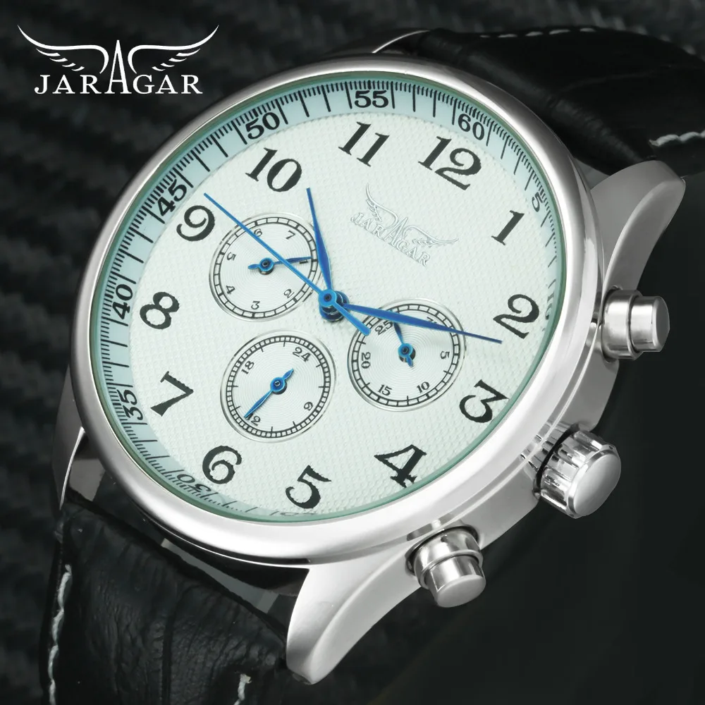 JARAGAR модные деловые автоматические механические часы для мужчин 3 рабочих суб-циферблата с арабским номером Многофункциональные часы лучший бренд класса люкс