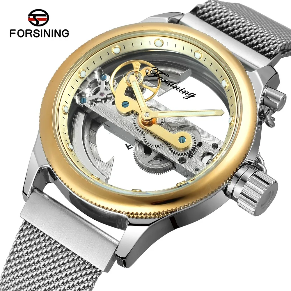 

FORSINING Men's Watches Skeleton Self-winding Luxury Brand Stainless Steel Milanese Bracelet New Design Wrist Watch Automatic