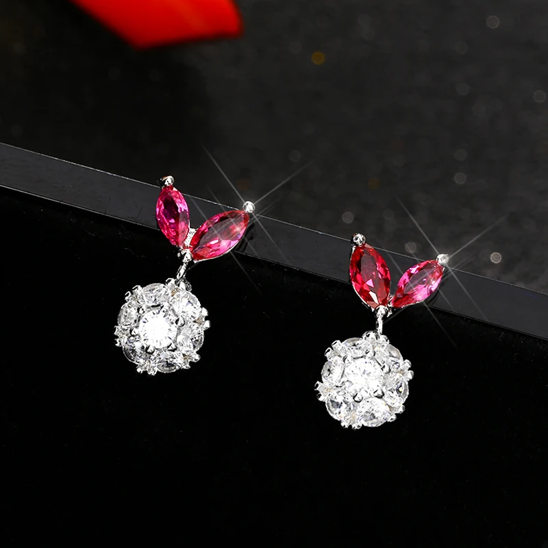 

Korean Cute Jewelry Silver Color Cute Fruit Stud Earrings CZ Bridal Wedding Earrings